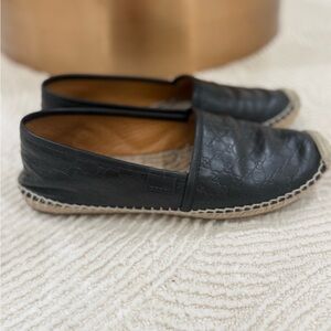 Gucci Black Leather Flats Espadrilles